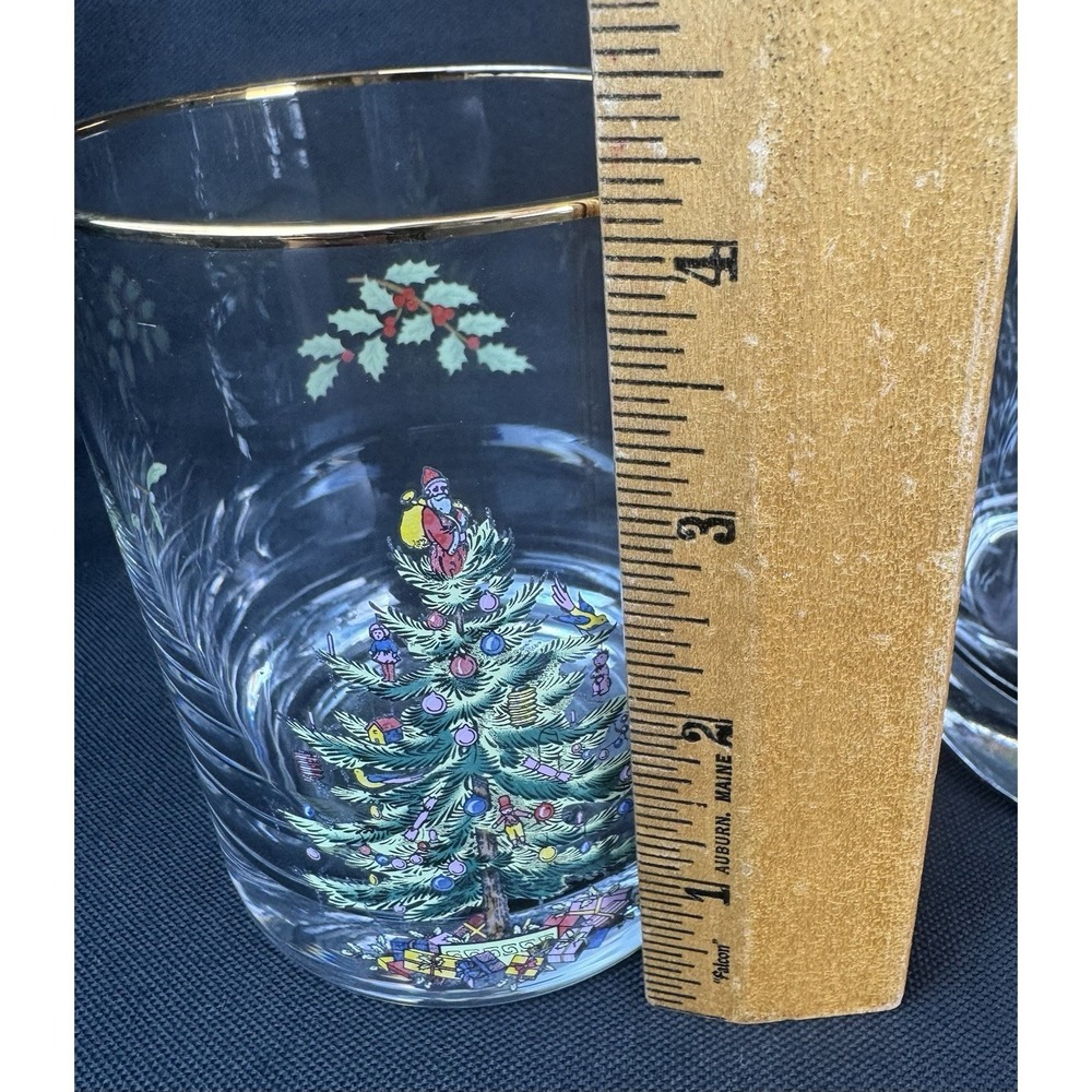 Spode Christmas Tree Double Old Fashioned Gold Rimmed Glasses Set Of 5 - Picture 3 of 8